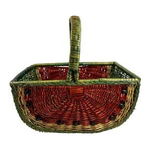 Watermelon Wicker Single Handle Basket Beaded Seeds Very Nice